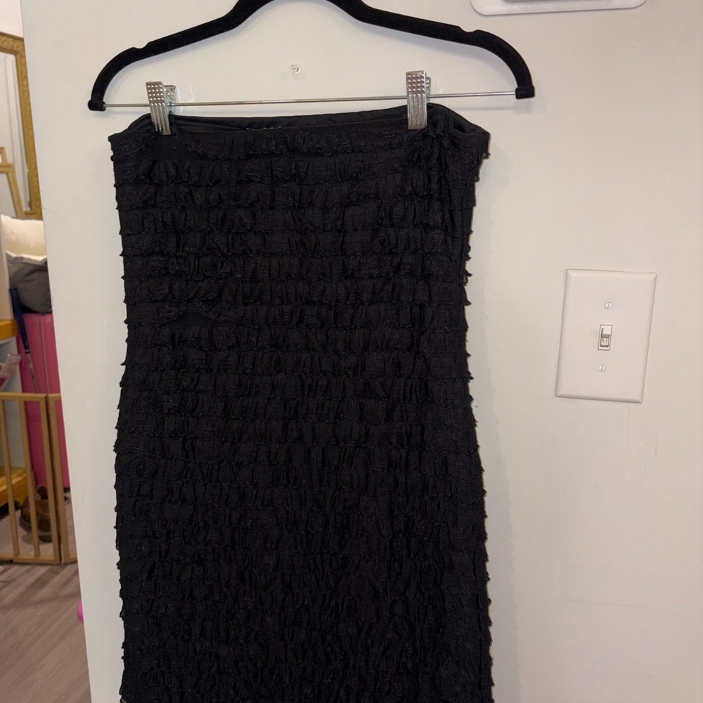 Black Strapless Ruffled Layered Mini Dress